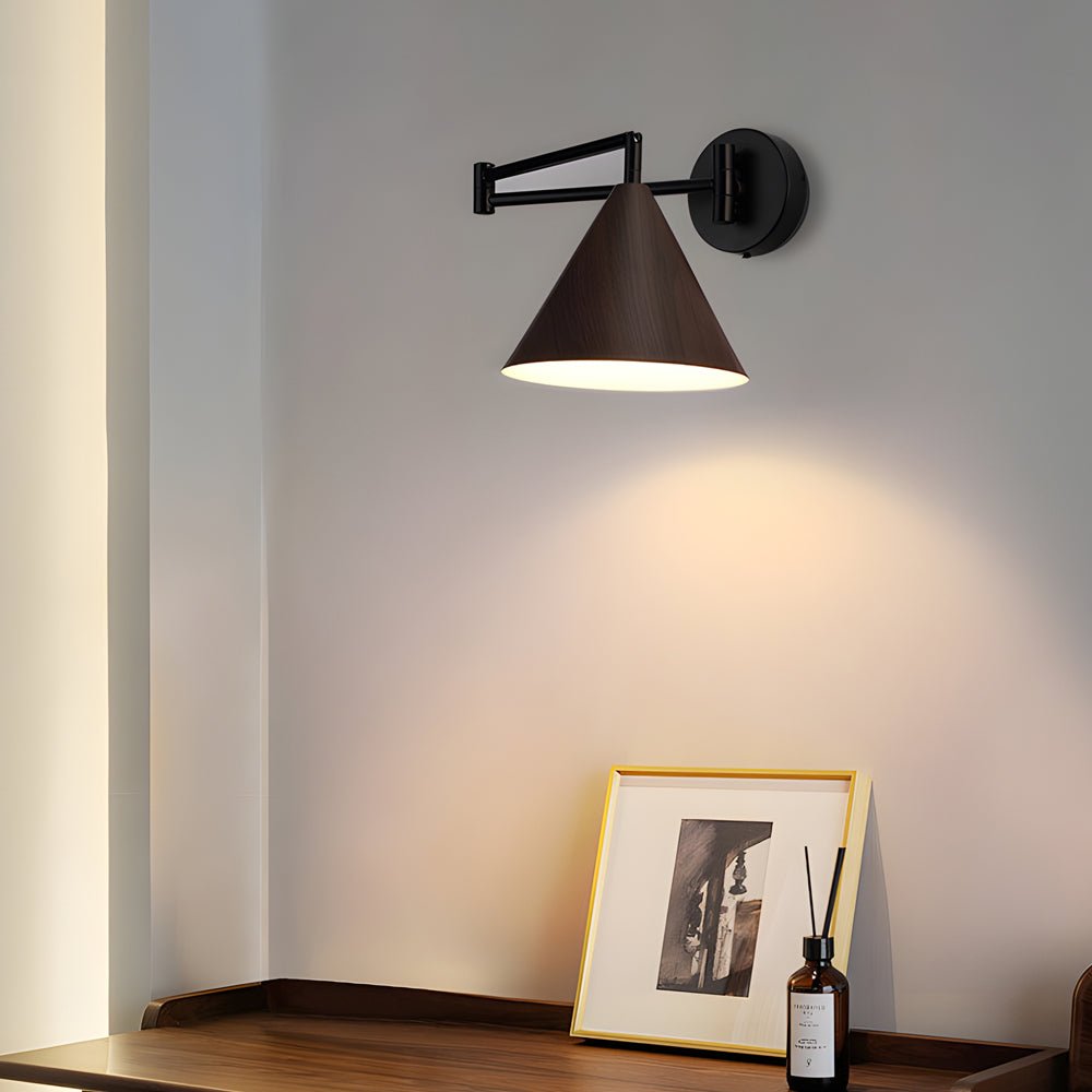 Cone-Shaped Wood Wall Sconce - 1-Light Swing Arm Fixture
