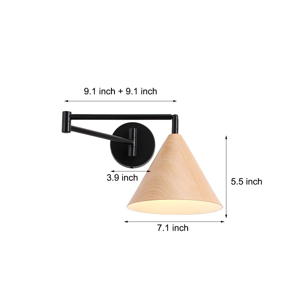Cone-Shaped Wood Wall Sconce - 1-Light Swing Arm Fixture
