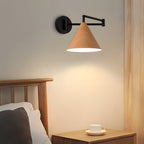 Cone-Shaped Wood Wall Sconce - 1-Light Swing Arm Fixture