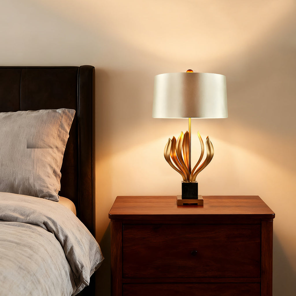 Vintage Metal Table Lamp with Fabric Shade - Elegant Nightstand Lighting