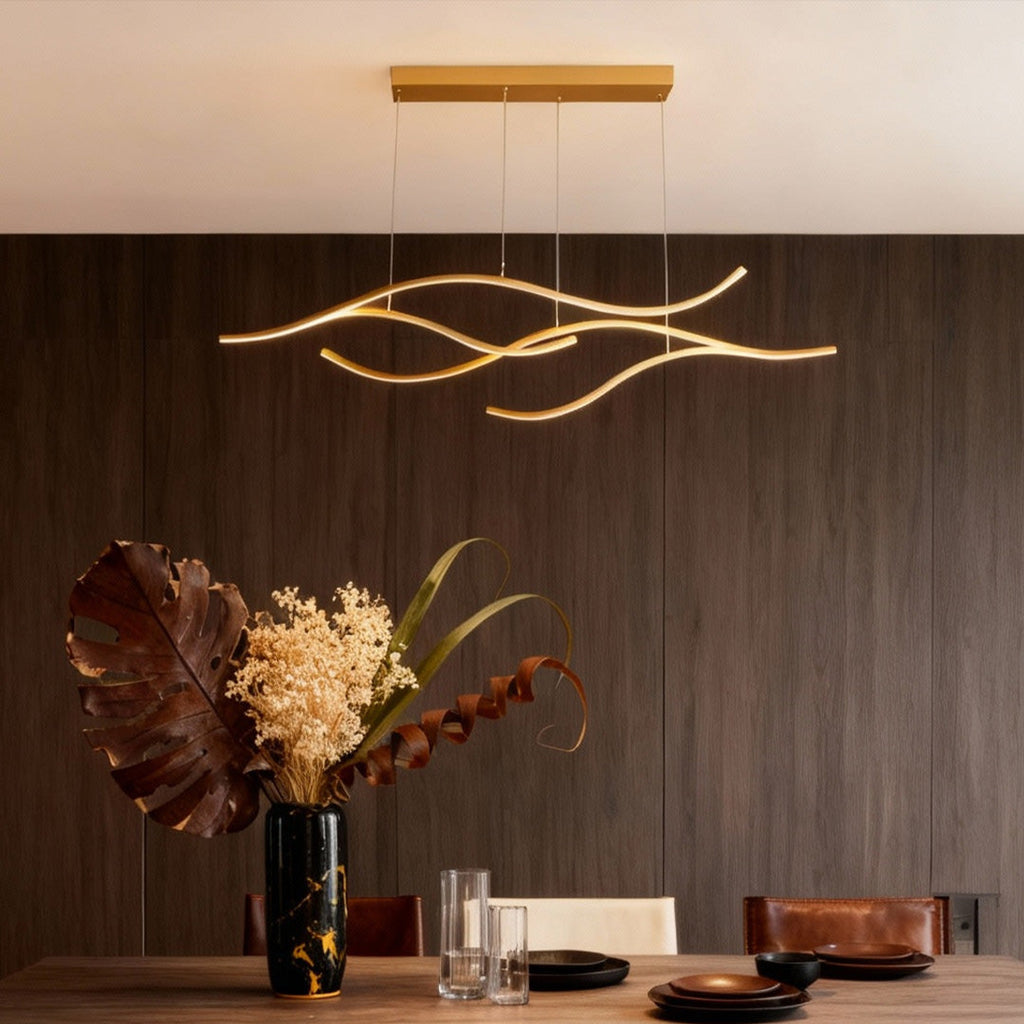 Wavy Curved LED Pendant Light - Modern Metal Ceiling Fixture