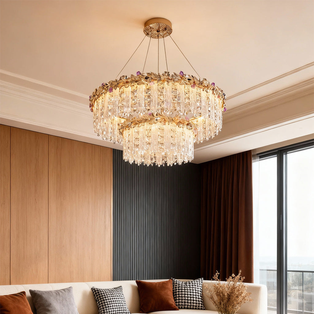 Gold Crystal Chandelier - French Minimalist Ceiling Light