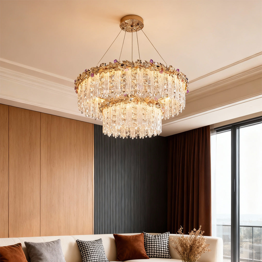 Gold Crystal Chandelier - French Minimalist Ceiling Light