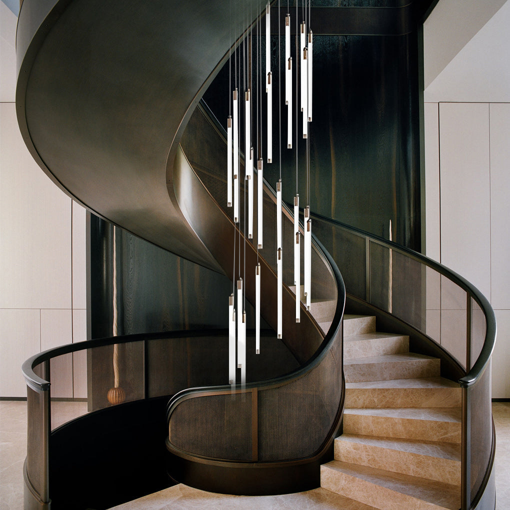Modern Spiral Tube Chandelier for Staircase Lighting
