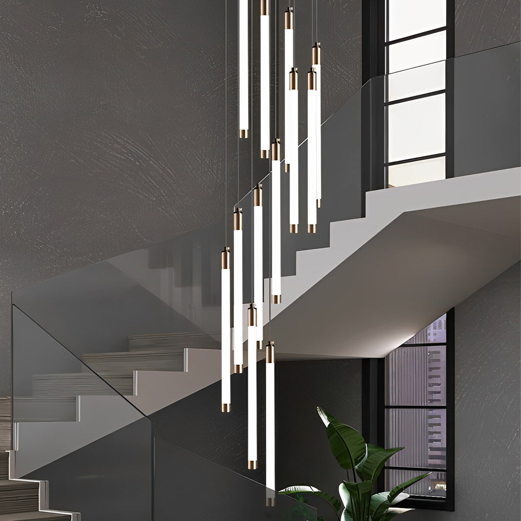 Modern Spiral Tube Chandelier for Staircase Lighting
