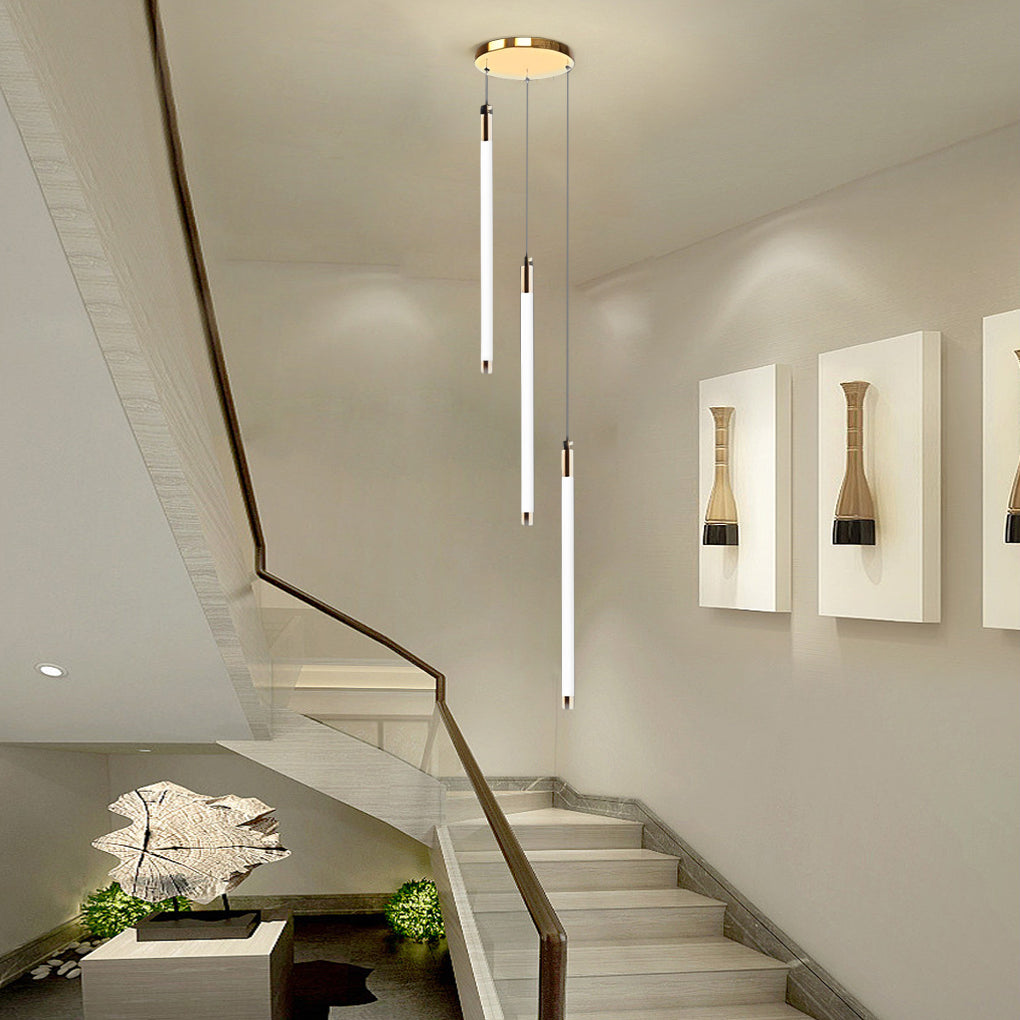 Modern Spiral Tube Chandelier for Staircase Lighting