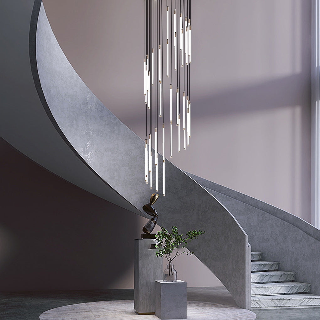 Modern Spiral Tube Chandelier for Staircase Lighting