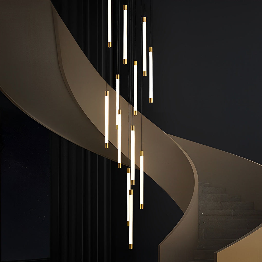 Modern Spiral Tube Chandelier for Staircase Lighting