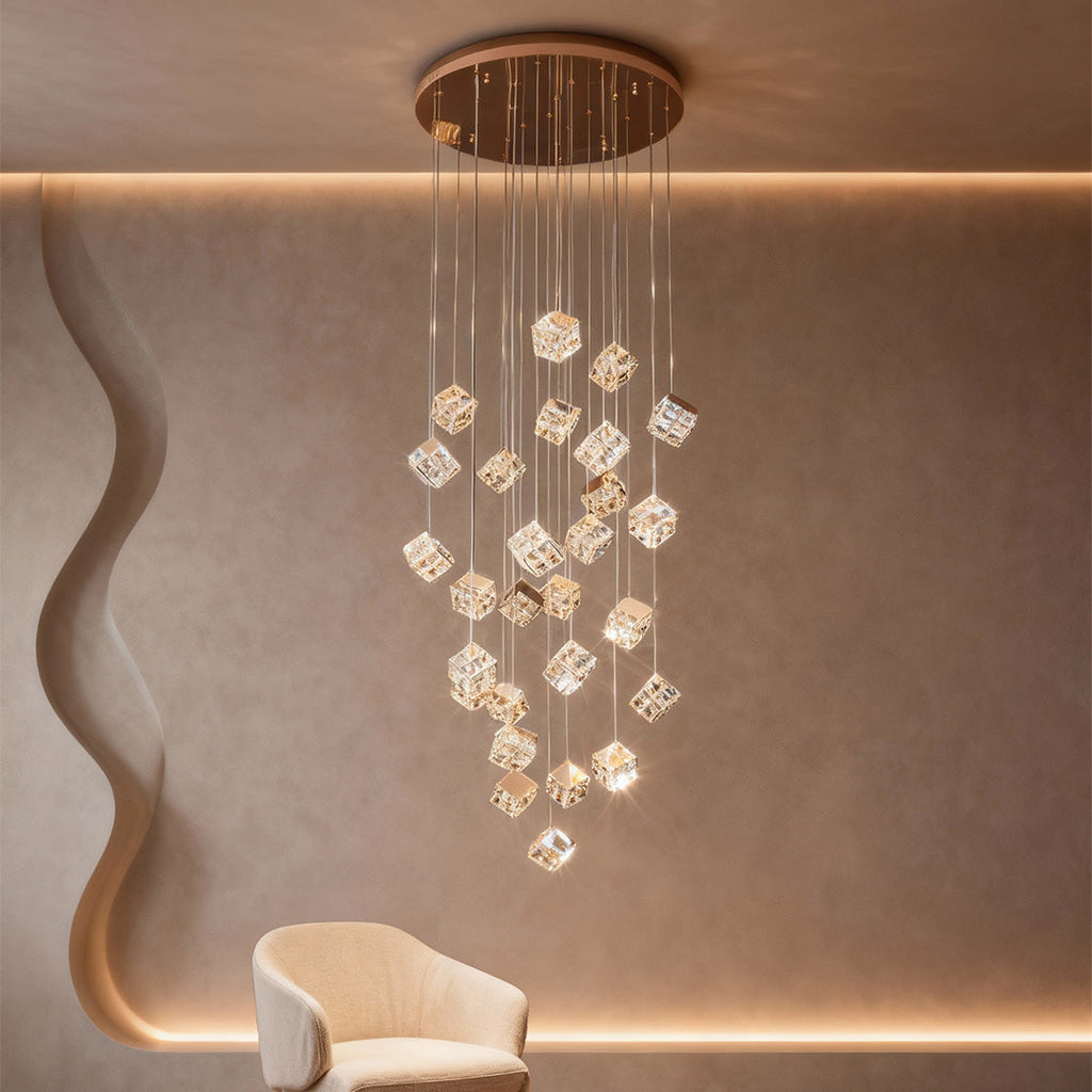Crystal Cube Chandelier Ceiling Light for Stairs