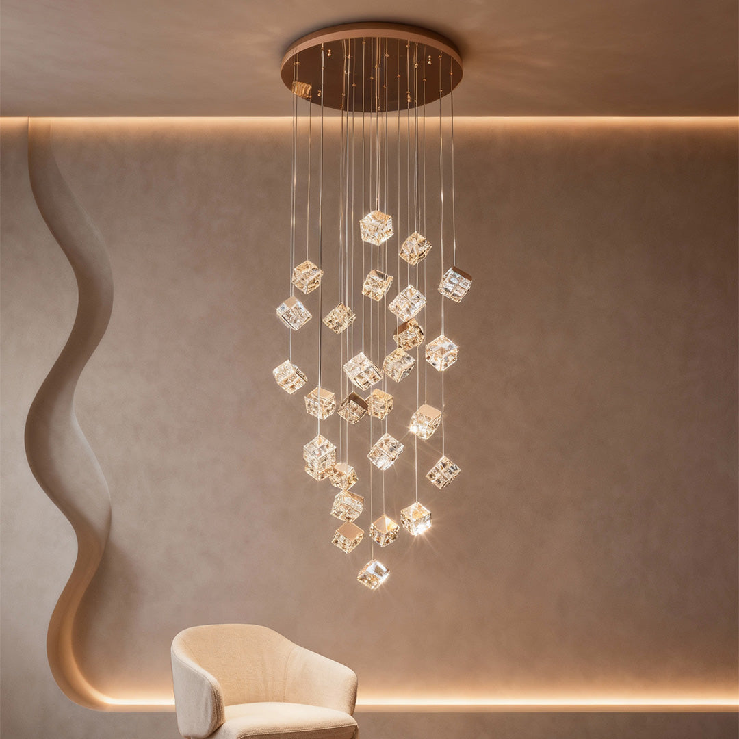 Crystal Cube Chandelier Ceiling Light for Stairs