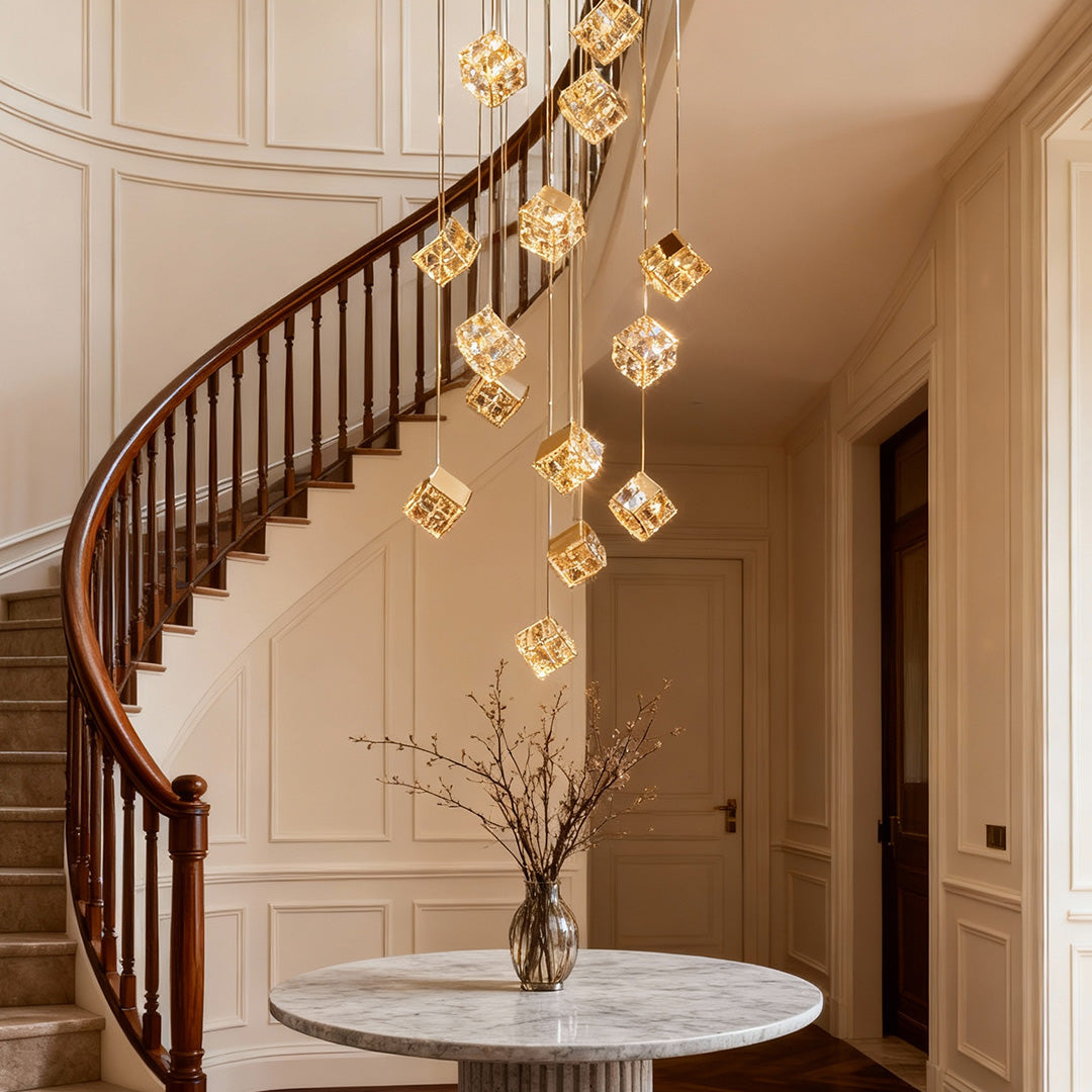 Crystal Cube Chandelier Ceiling Light for Stairs