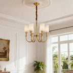 Modern Copper Chandelier with Fabric Lampshade - Elegant Ceiling Light