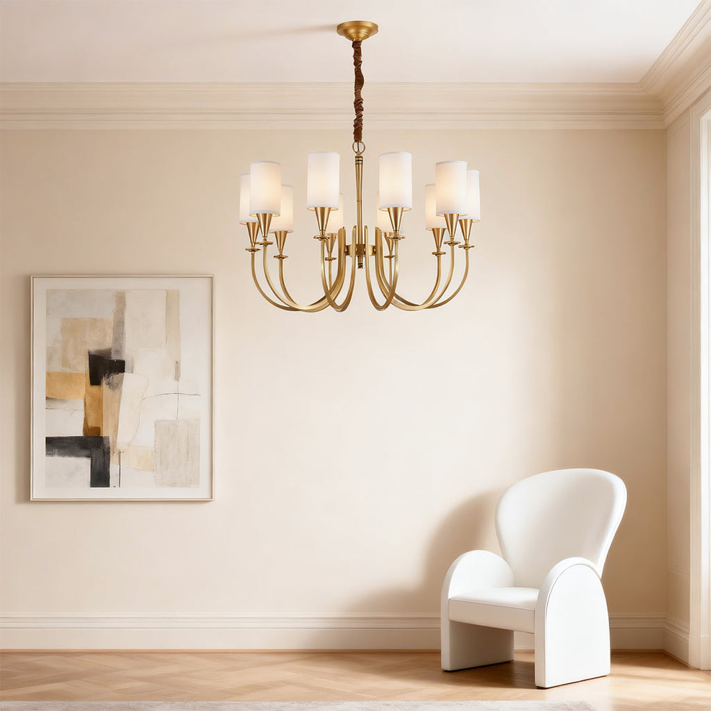 Modern Copper Chandelier with Fabric Lampshade - Elegant Ceiling Light