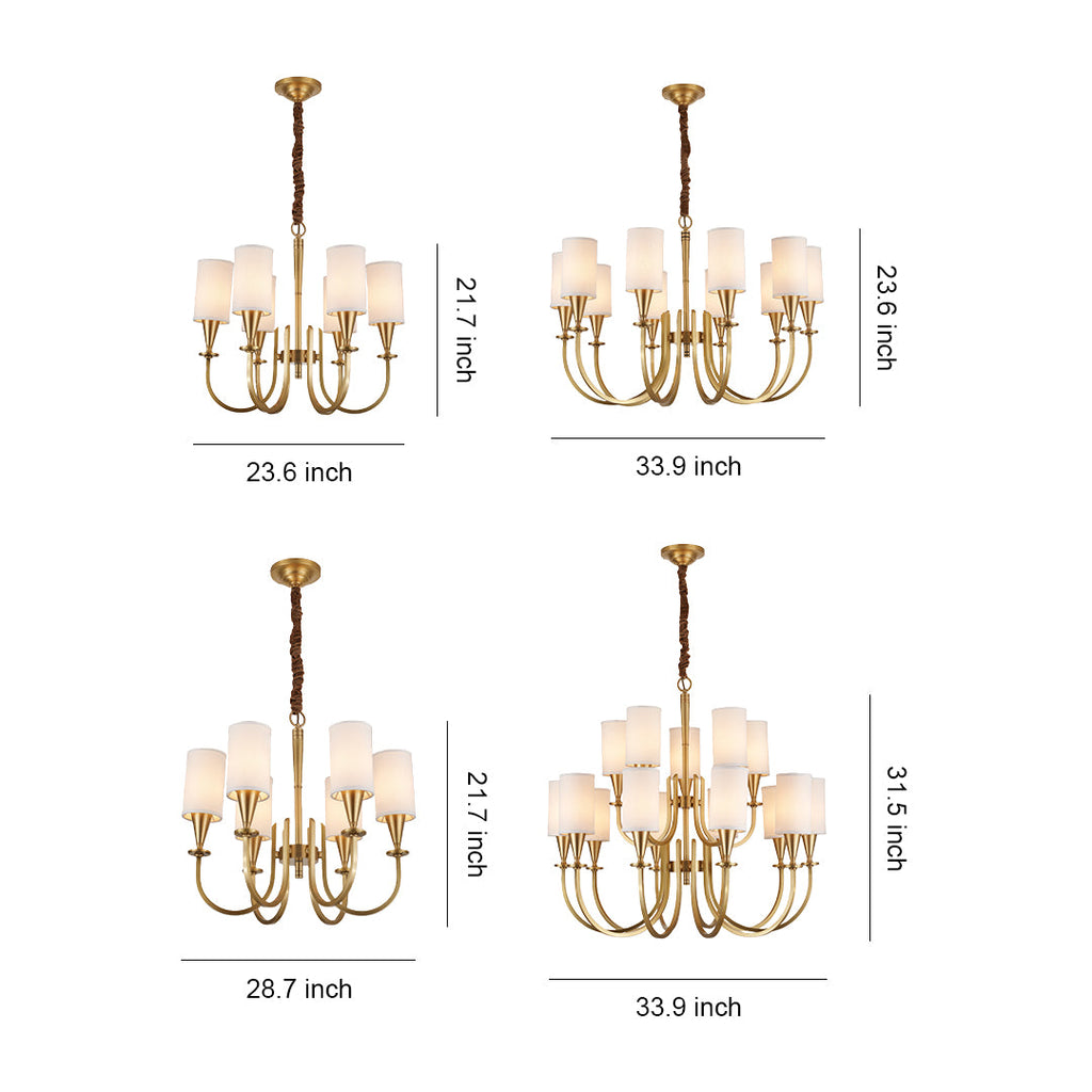 Modern Copper Chandelier with Fabric Lampshade - Elegant Ceiling Light