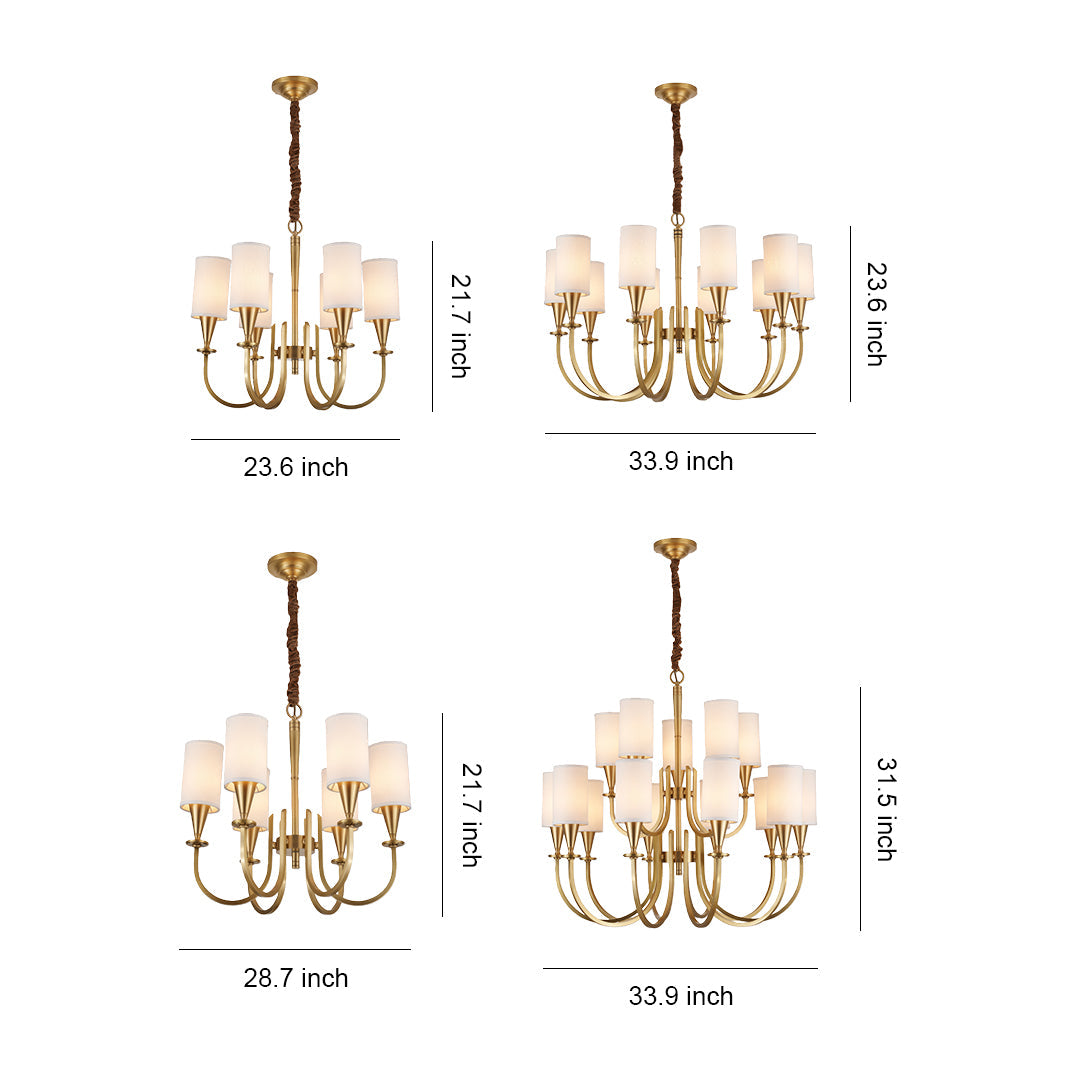Modern Copper Chandelier with Fabric Lampshade - Elegant Ceiling Light