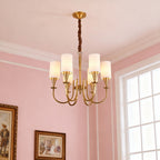 Modern Copper Chandelier with Fabric Lampshade - Elegant Ceiling Light