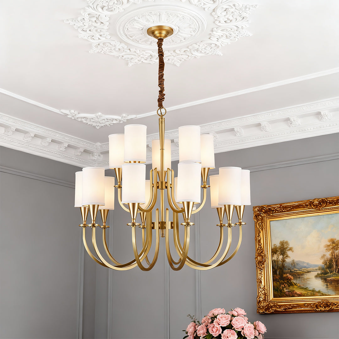 Modern Copper Chandelier with Fabric Lampshade - Elegant Ceiling Light