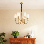 Modern Copper Chandelier with Fabric Lampshade - Elegant Ceiling Light