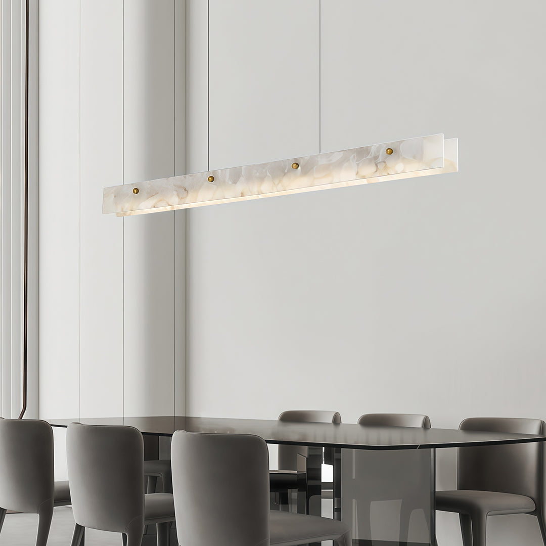 Linear Copper Pendant Light with Cloud Stone Accent