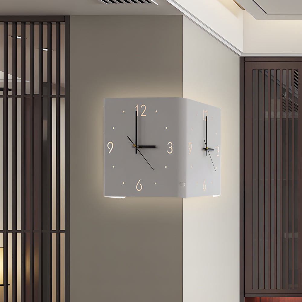 Modern Square Backlit Metal Wall Clock Lamp