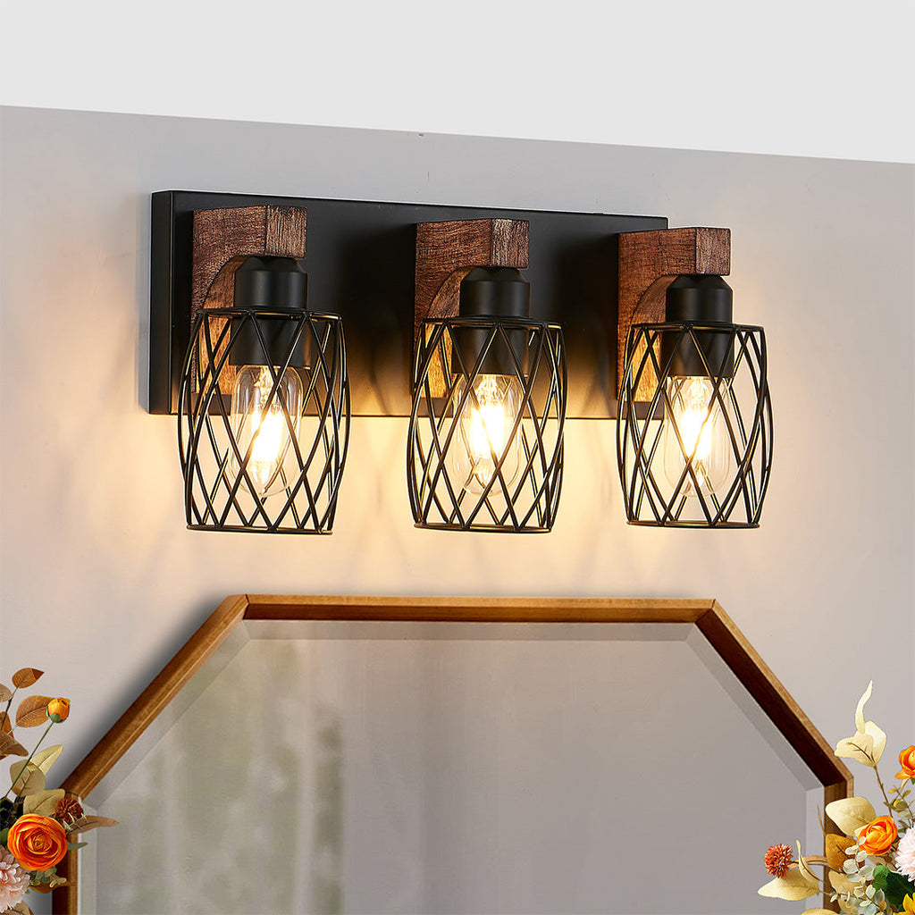Premium Black Metal Cage Vanity Light for Bathroom Mirrors