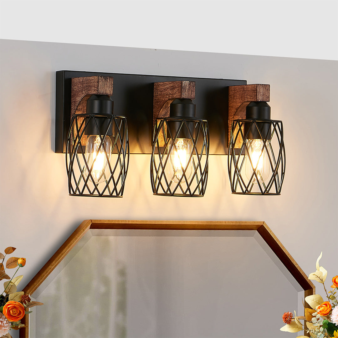 Premium Black Metal Cage Vanity Light for Bathroom Mirrors