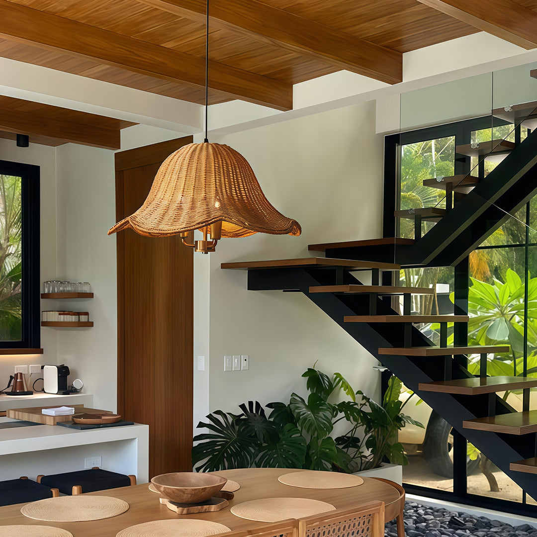 Artistic Rattan and Iron Hanging Pendant Light