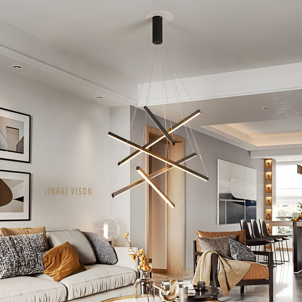 Modern Black LED Criss Linear Chandelier Ceiling Light