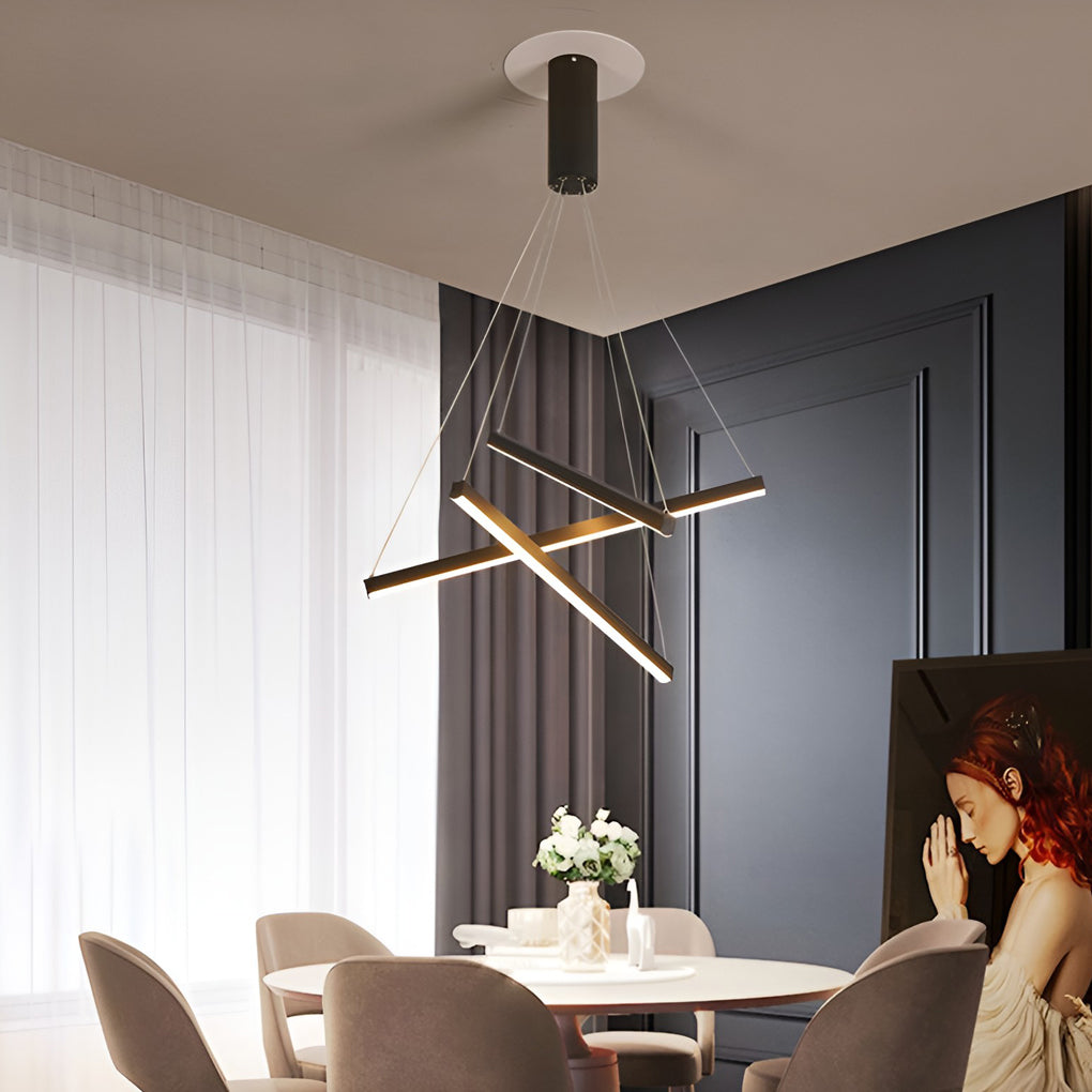 Modern Black LED Criss Linear Chandelier Ceiling Light