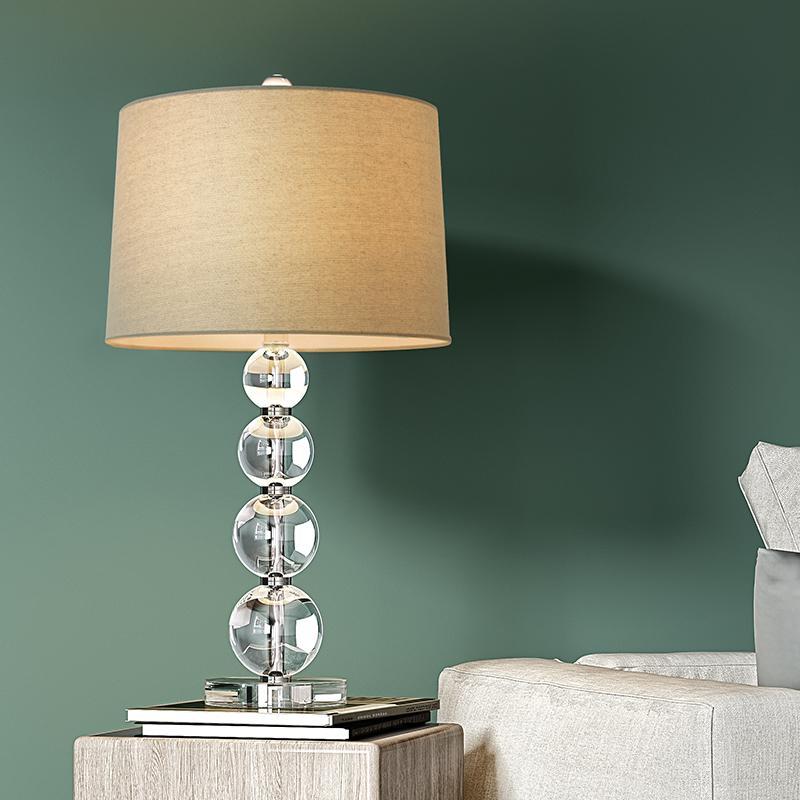 Modern Crystal Ball Table Lamp with Fabric Cylinder Shade
