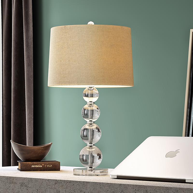 Modern Crystal Ball Table Lamp with Fabric Cylinder Shade