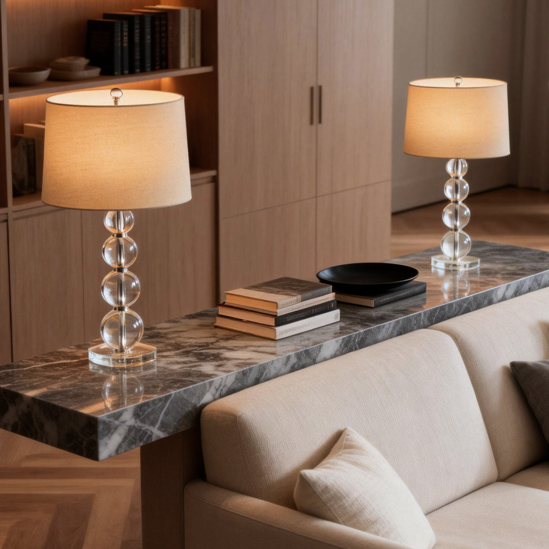Modern Crystal Ball Table Lamp with Fabric Cylinder Shade