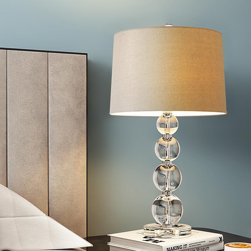 Modern Crystal Ball Table Lamp with Fabric Cylinder Shade