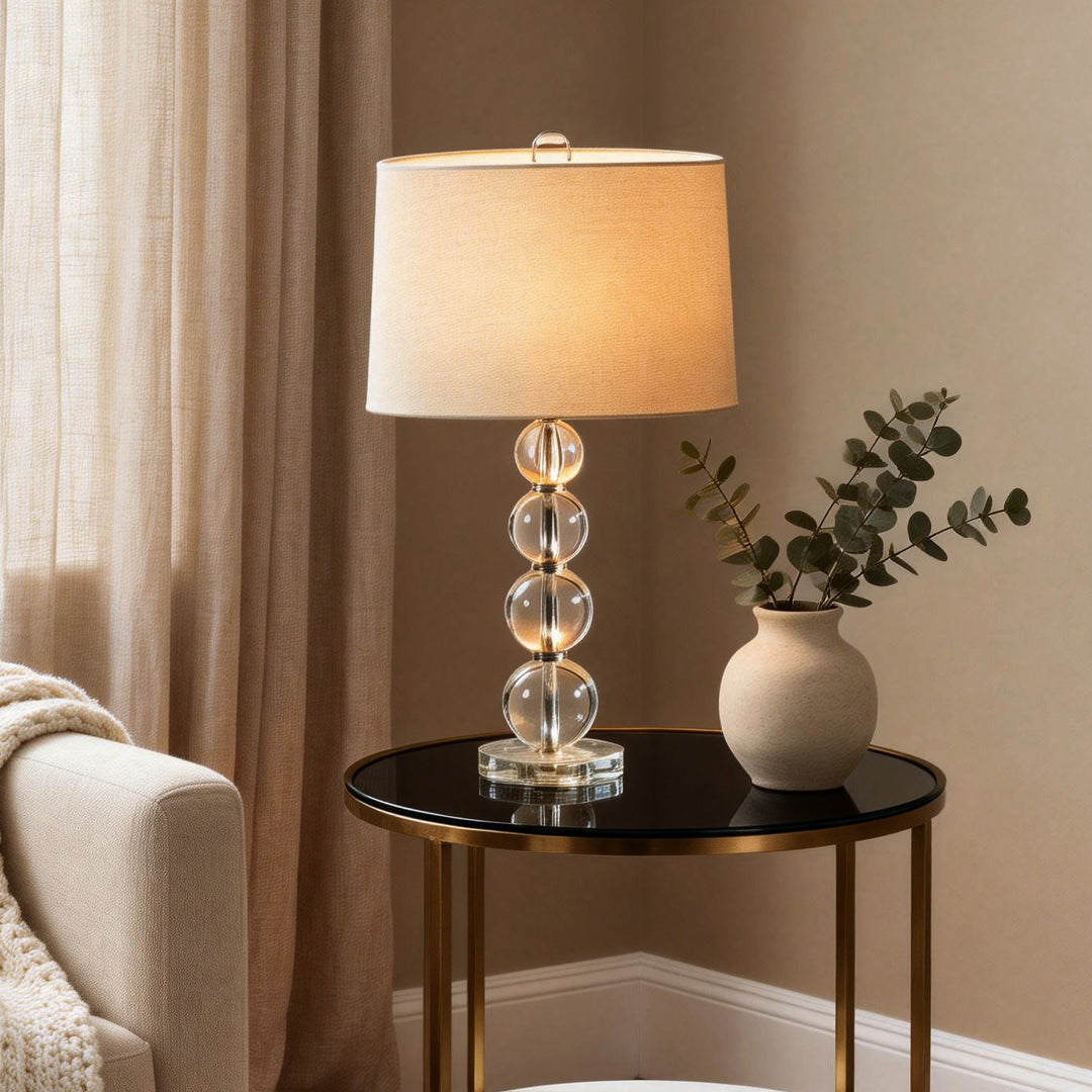 Modern Crystal Ball Table Lamp with Fabric Cylinder Shade