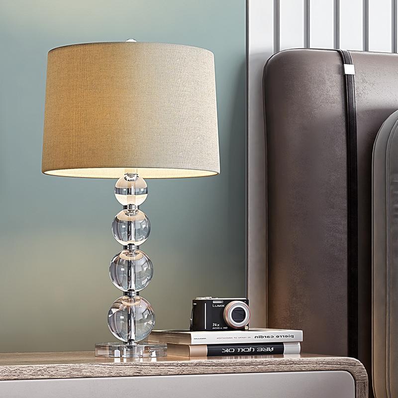 Modern Crystal Ball Table Lamp with Fabric Cylinder Shade