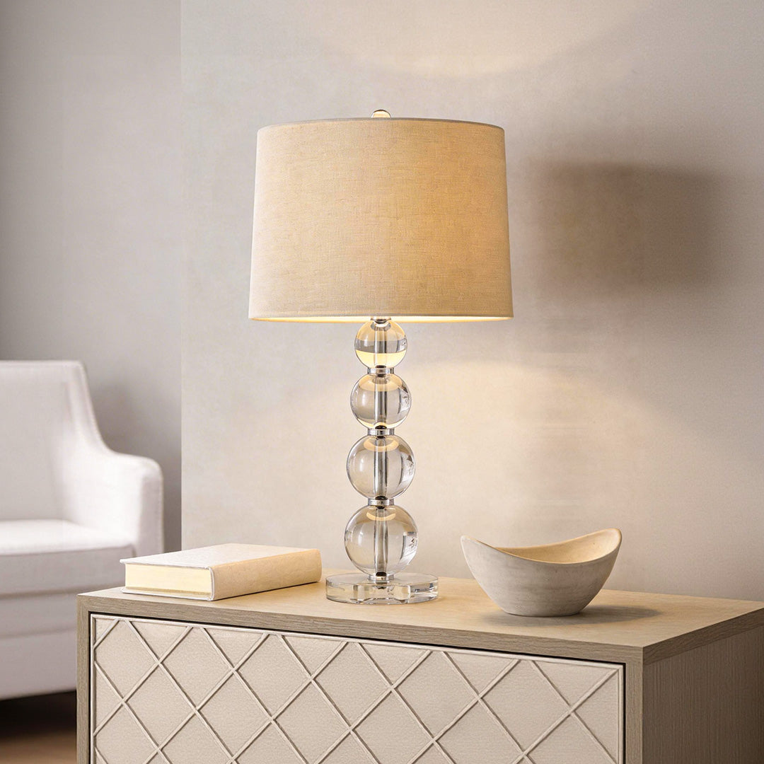 Modern Crystal Ball Table Lamp with Fabric Cylinder Shade
