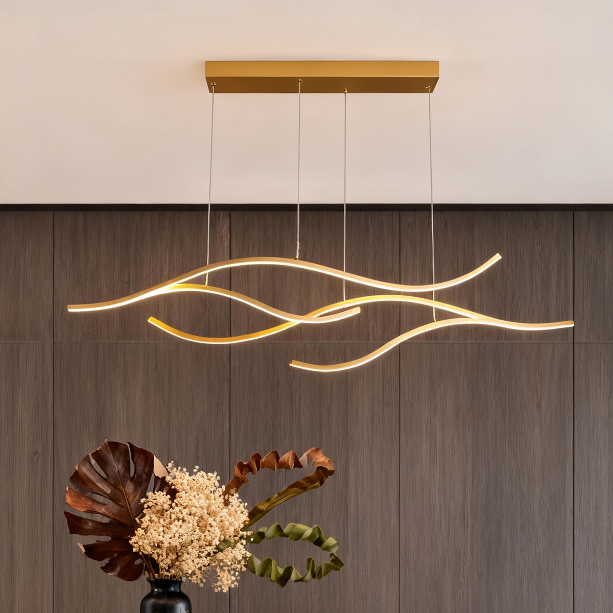 Wavy Curved LED Pendant Light - Modern Metal Ceiling Fixture