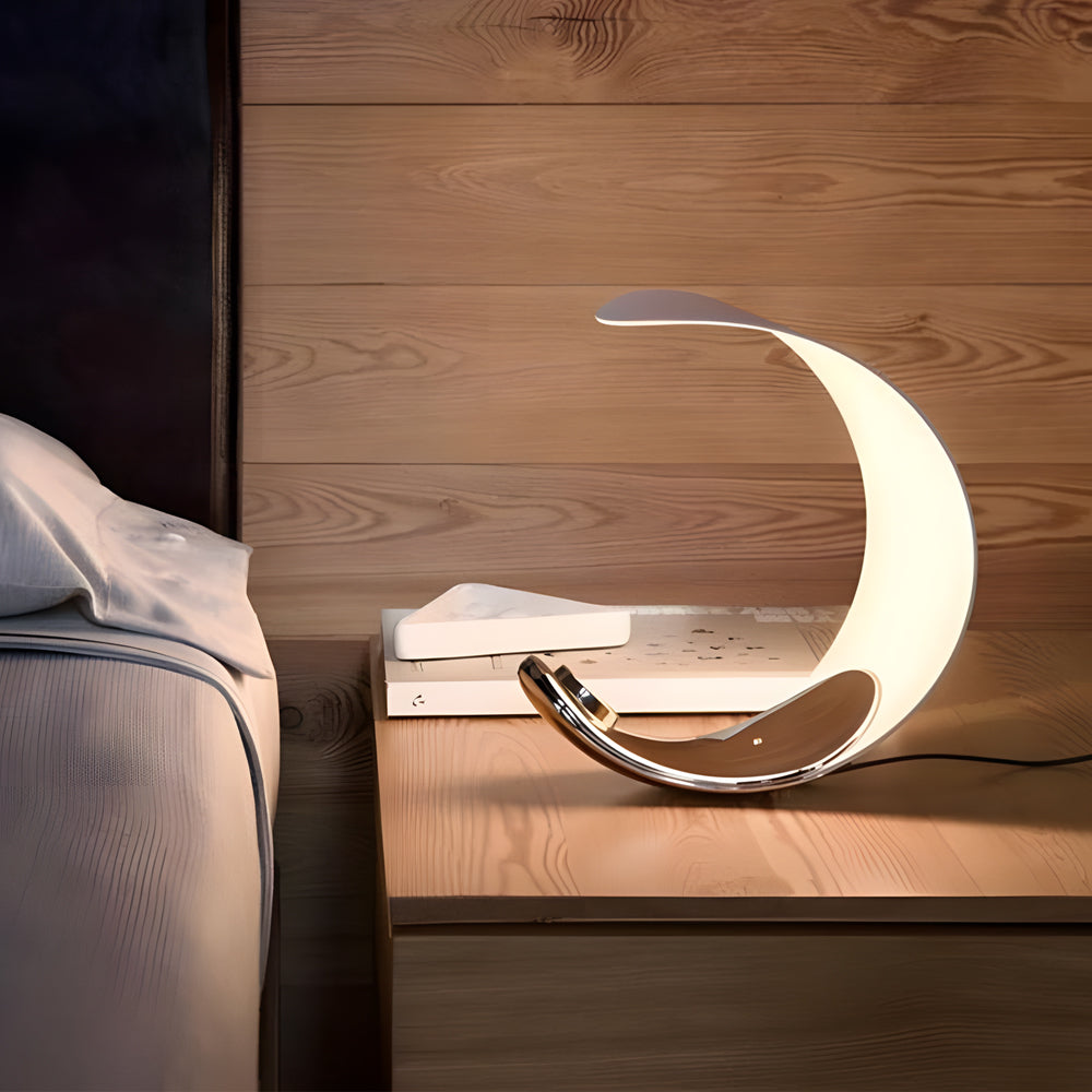 Polished Chrome Curved End Table Lamp with LED Light