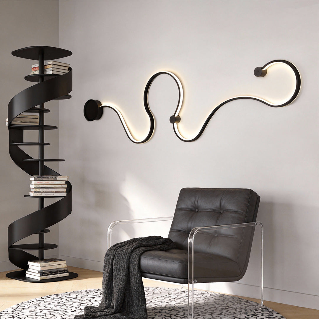 Modern Black Curved Wall Sconce with LED Light