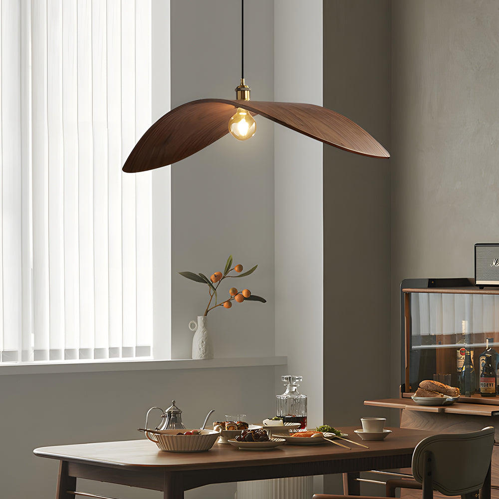 Wabi-Sabi Walnut Wood Curved Pendant Light