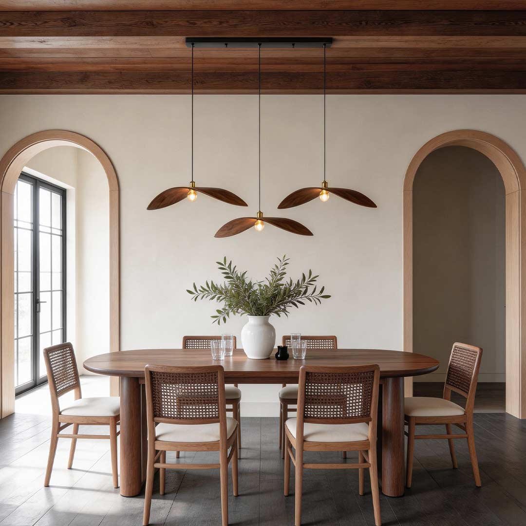 Wabi-Sabi Walnut Wood Curved Pendant Light
