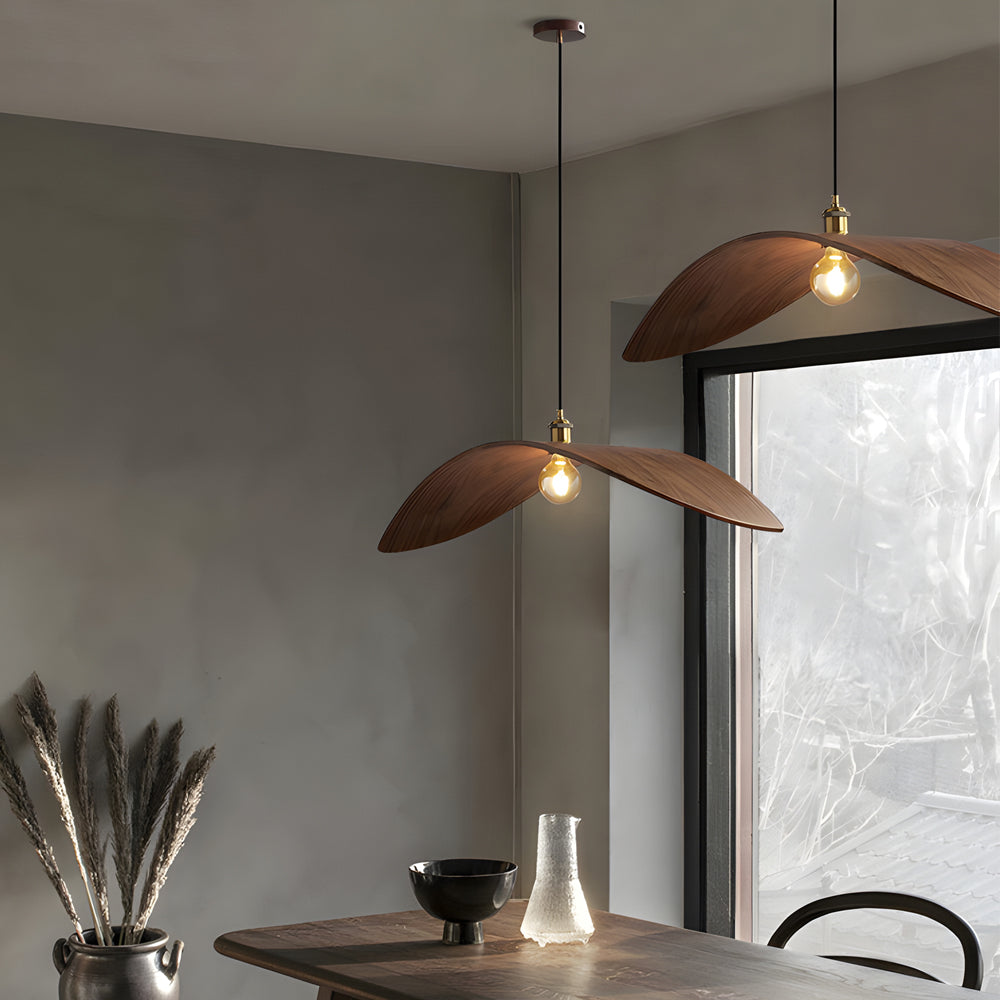 Wabi-Sabi Walnut Wood Curved Pendant Light