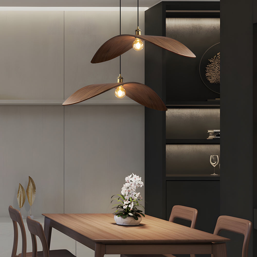 Wabi-Sabi Walnut Wood Curved Pendant Light