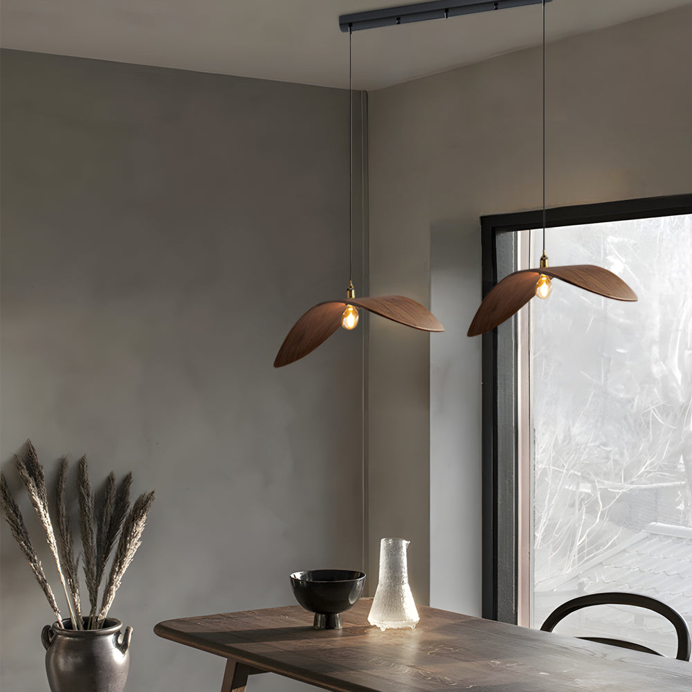 Wabi-Sabi Walnut Wood Curved Pendant Light
