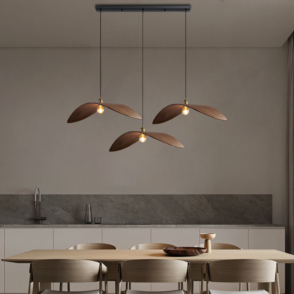 Wabi-Sabi Walnut Wood Curved Pendant Light