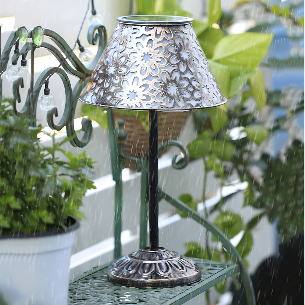 Premium Solar Silver Metal LED Outdoor Table Lamp - Waterproof Design
