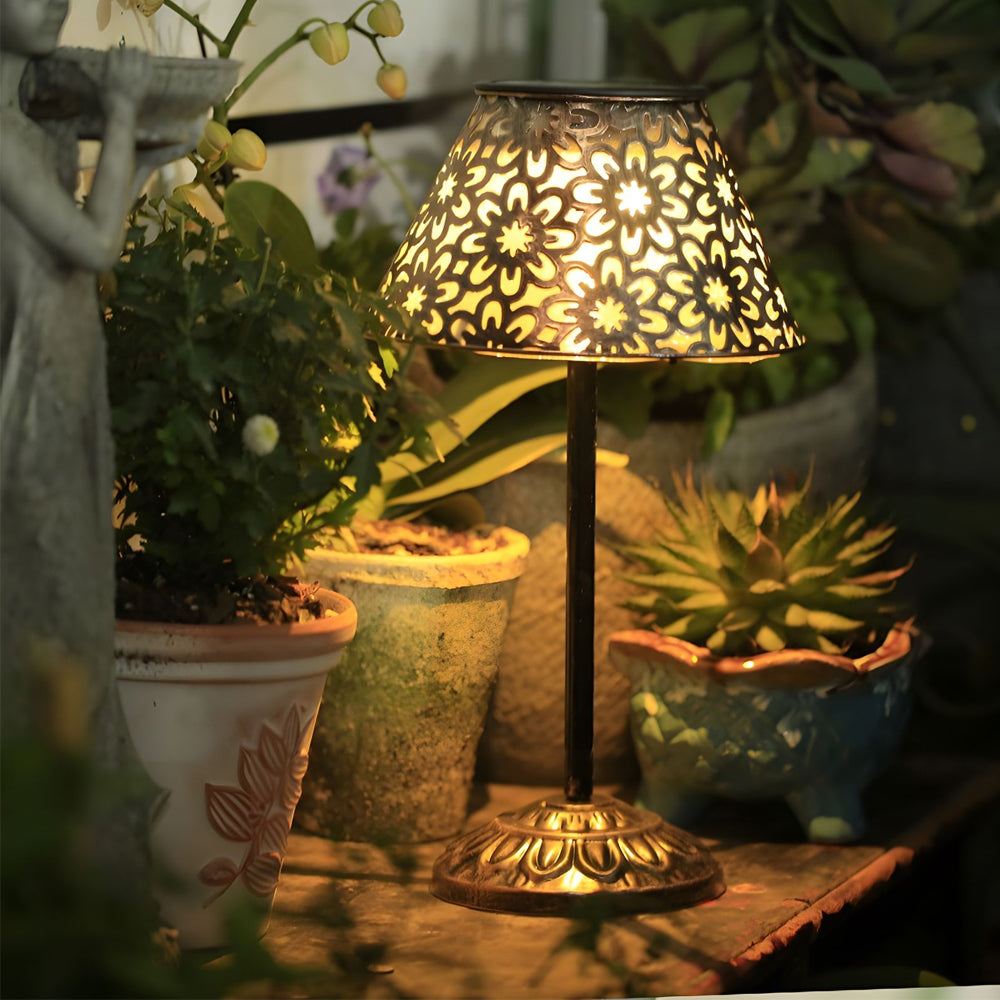 Premium Solar Silver Metal LED Outdoor Table Lamp - Waterproof Design