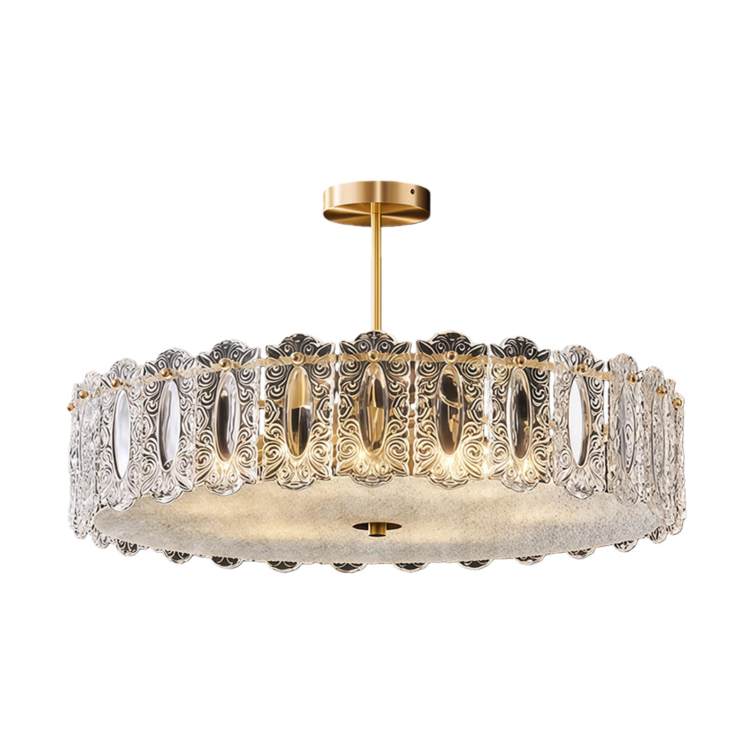 French Luxury Copper Semi Flush Mount Glass Light Fixture