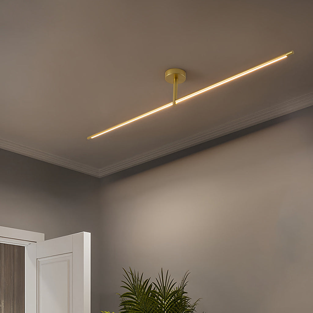 Minimalist Black and Gold LED Semi Flush Mount Ceiling Light