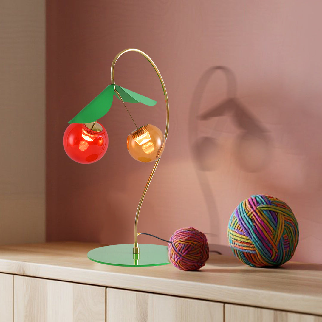 Modern Dual-Head LED Table Lamp with Stained Glass - Nordic Cherry Design